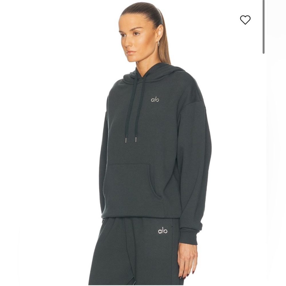 Alo 2 Piece Set Accolade Hoodie Sweatshirt & Sweatpant Charcoal Green Size S - Picture 3 of 15